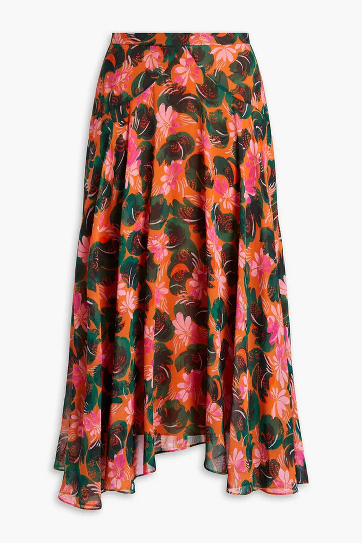 Ida-B floral-print silk-crepe midi skirt