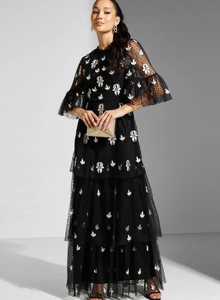 Floral Mesh Detail Dress
