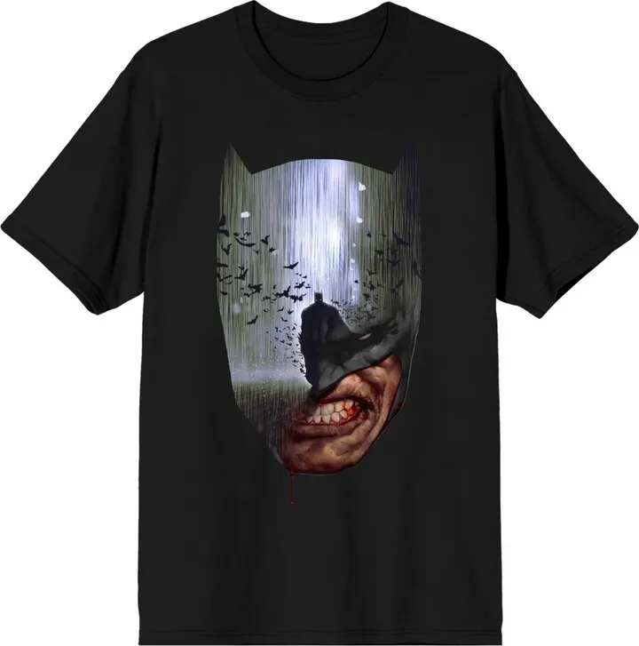 Batman Mask Mirror Image Men’s Black T-shirt-Large
