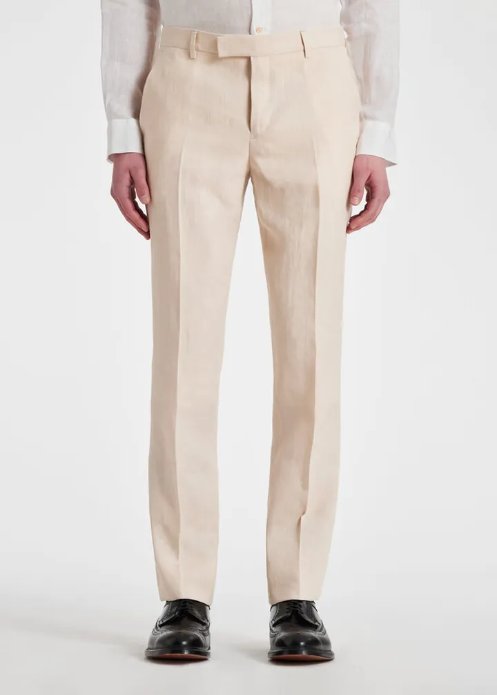 Stone Linen Straight-Leg Pants
