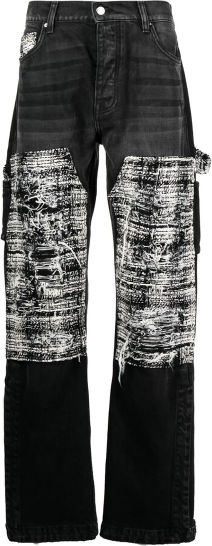 Tweed-Panelling Distressed Jeans
