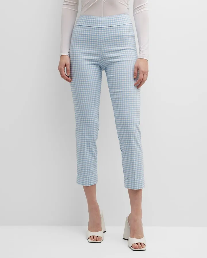 Cropped Skinny Gingham-Print Pants