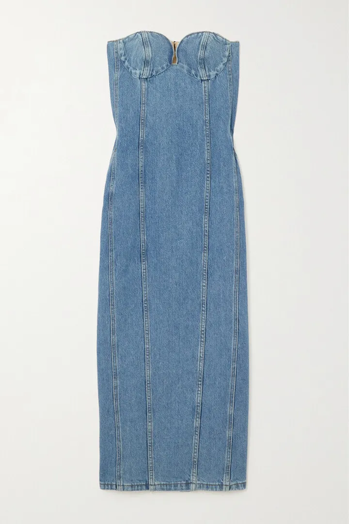 Magda Butrym - Strapless Denim Midi Dress - Blue