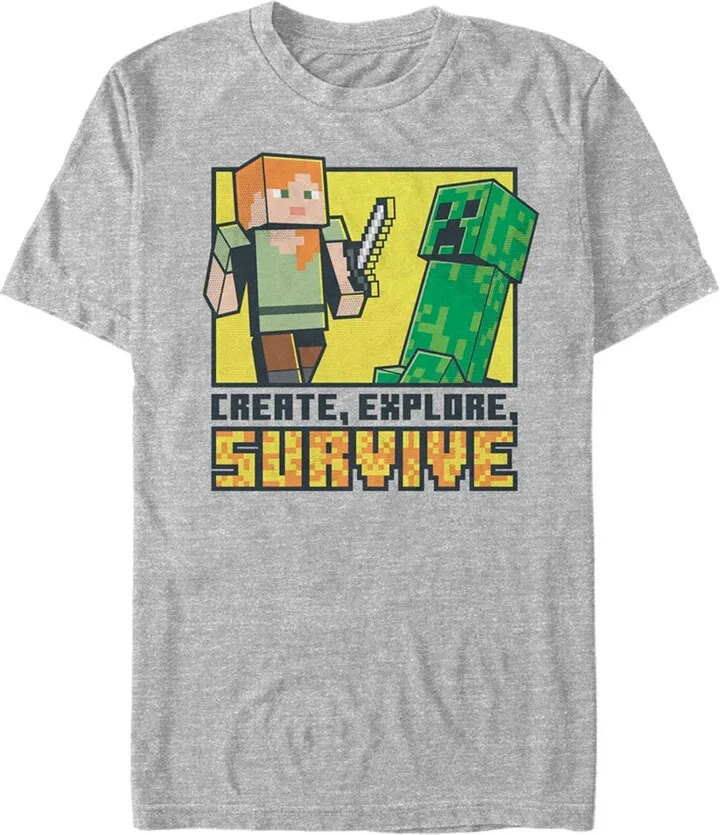 Men's Minecraft Create Explore Survive T-Shirt - Athletic Heather - 2X Large