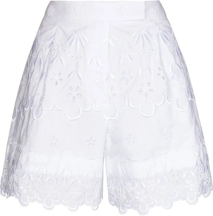 Broderie-Anglaise Scalloped Cotton Shorts