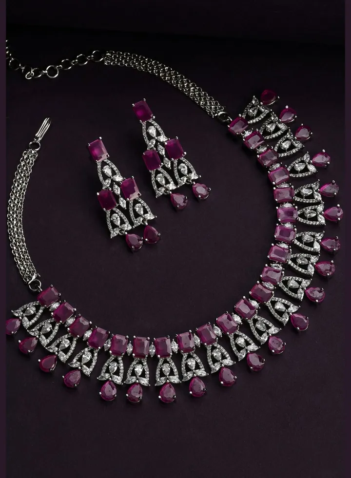 Silver Plated Designer Stone Necklace Set