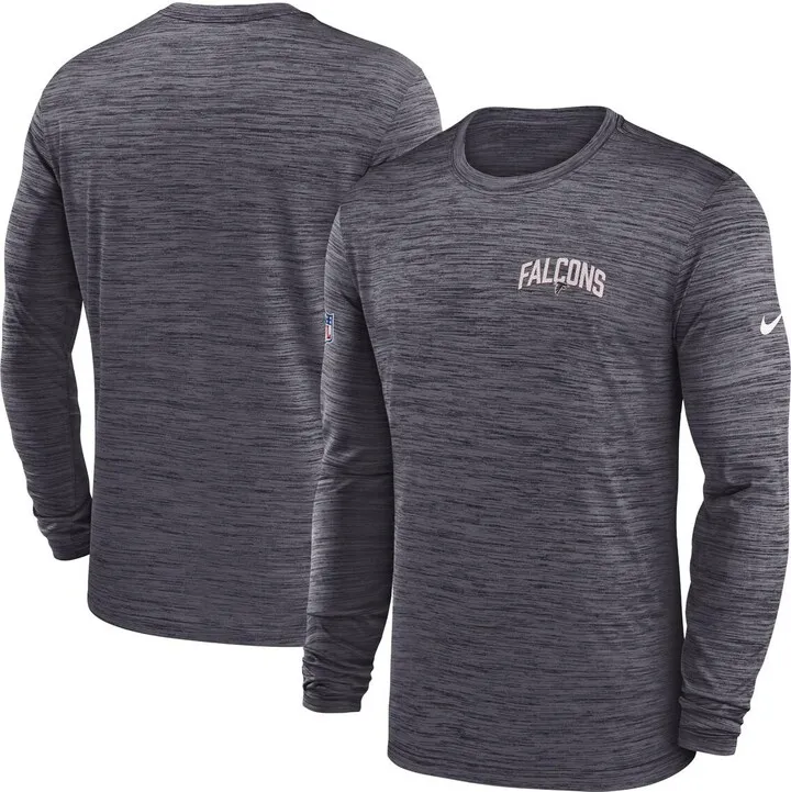 Men's Nike Charcoal Atlanta Falcons Sideline Velocity Athletic Stack Performance Long Sleeve T-Shirt