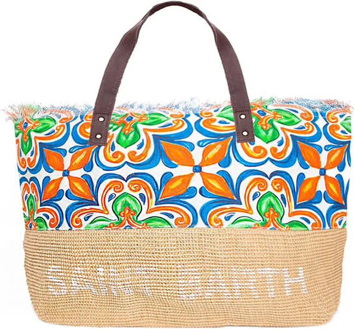 Jute And Maiolica Multicolor Print Cotton Bag