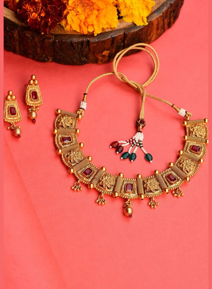 Gold Plated Designer Stone Necklace Set