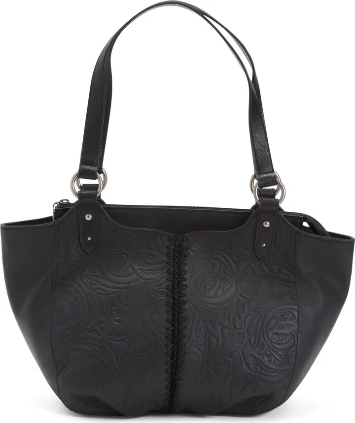 Leather Bolinas Embossed Satchel