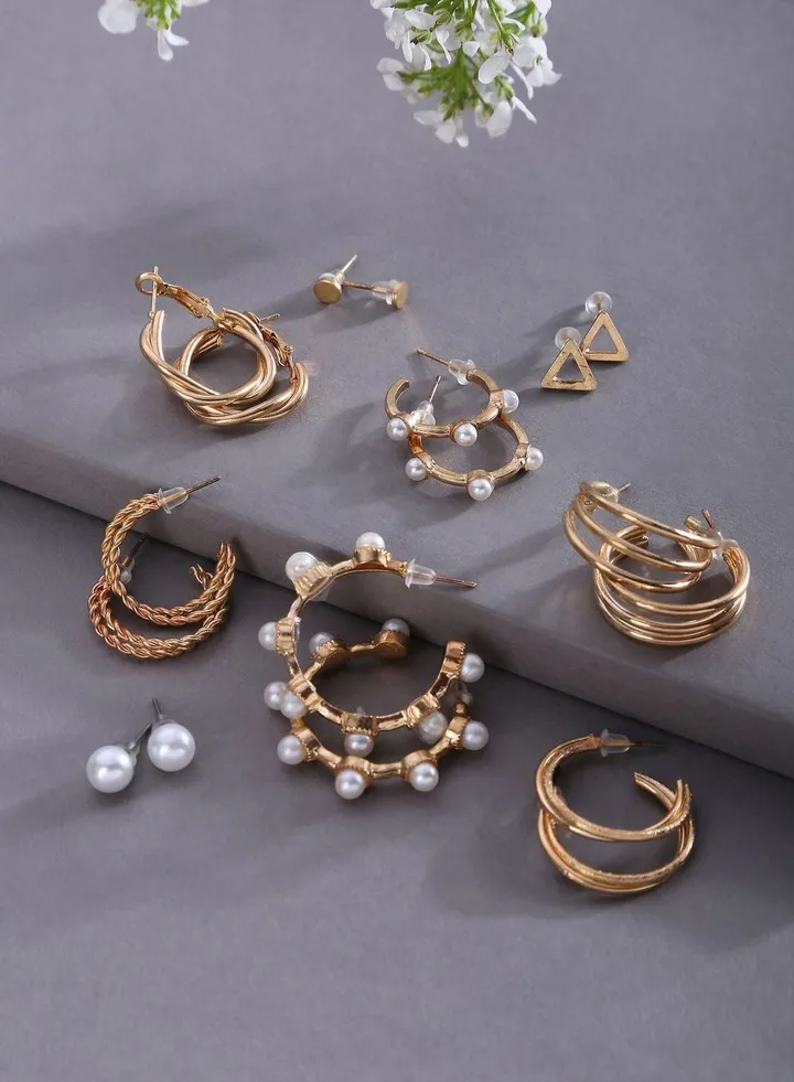 Pack of 6 Gold Plated Stylish Earrings