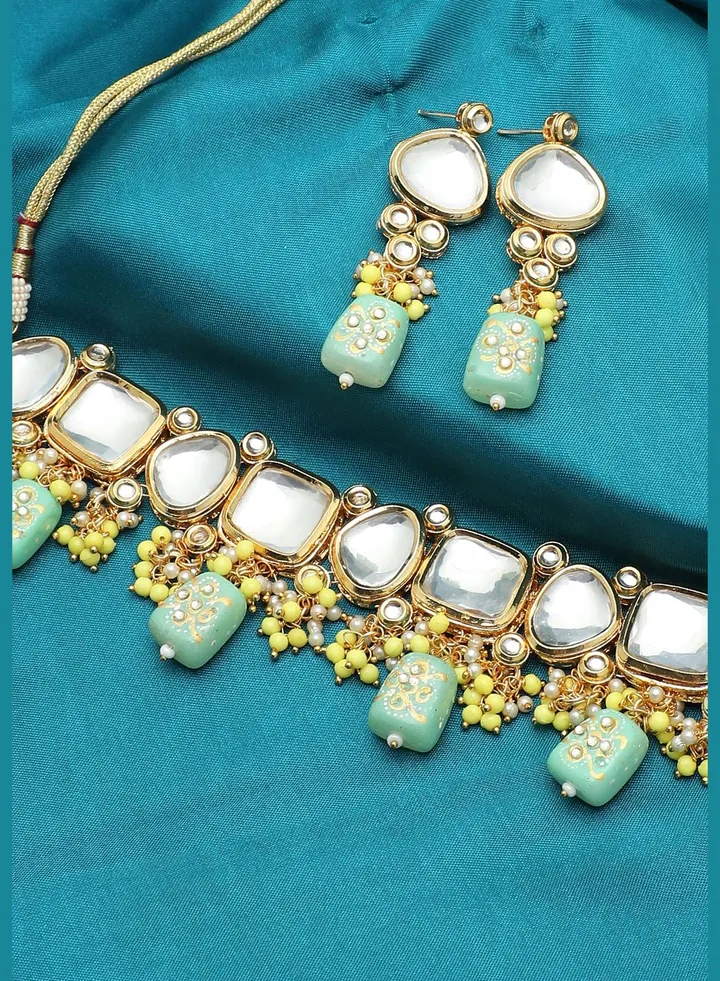 Gold Plated Kundan Beads Necklace and Earring Set