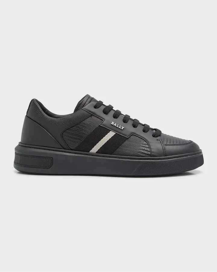 Men's Moony Lizard-Embossed Leather Low-Top Sneakers