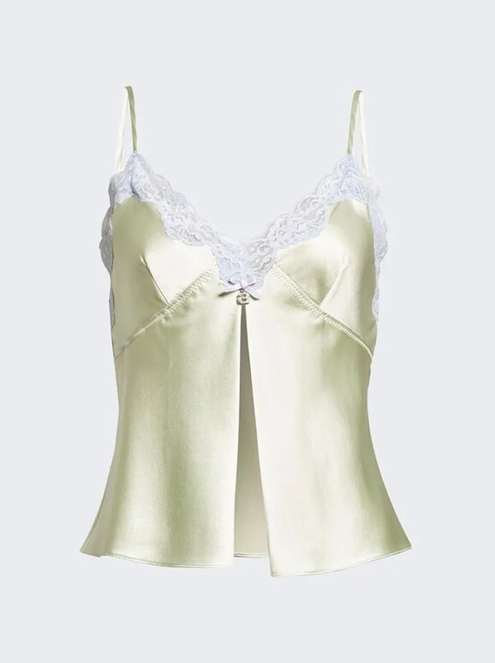 Butterfly Cami Top With Lace Pale Mint