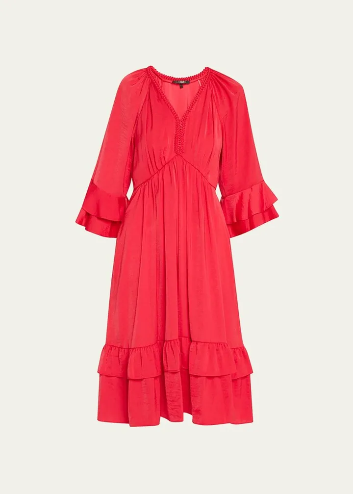 Bryant Tiered-Sleeve Ruffle Midi Dress