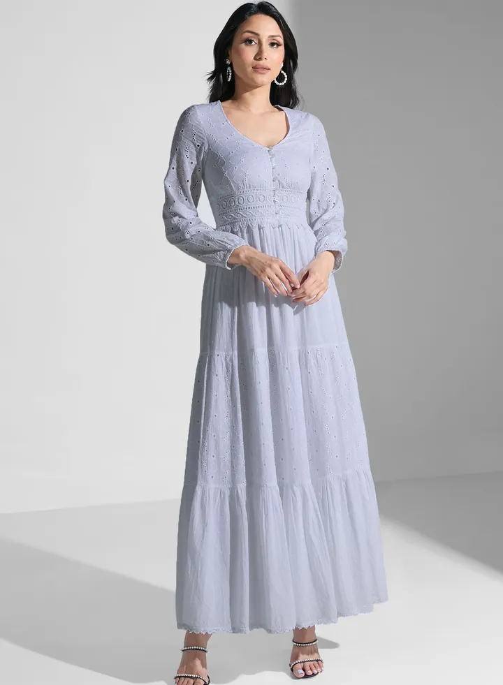 V-Neck Tiered Printed Dress
