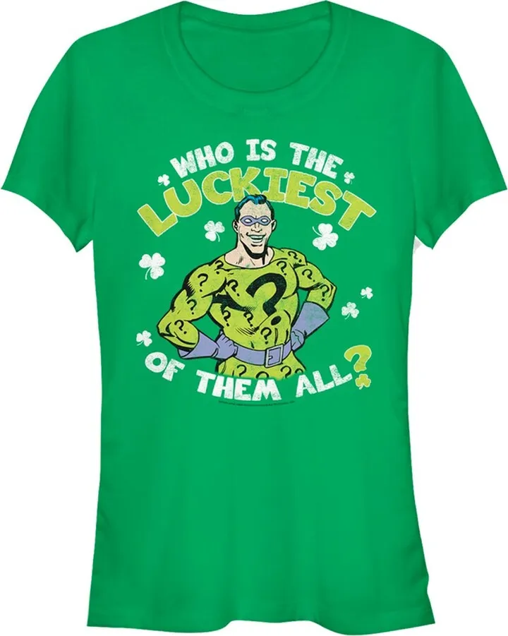 Junior's Batman St. Patrick's Day Riddler Who is the Luckiest of Them All? T-Shirt - Kelly Green - Small