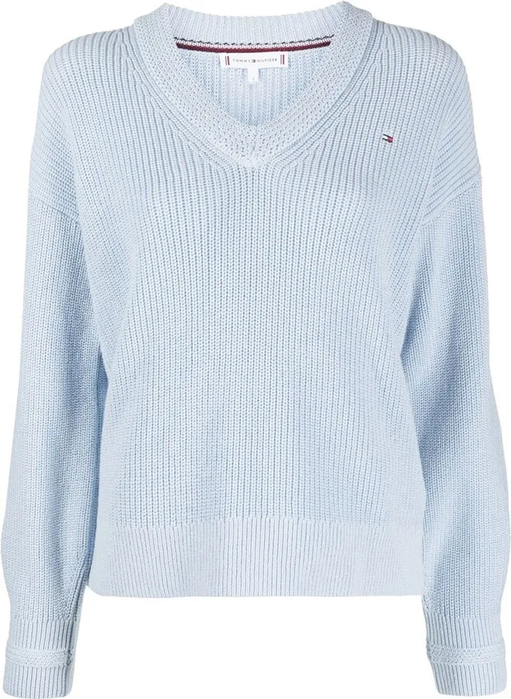 embroidered-logo V-neck jumper