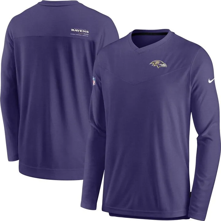 Men's Nike Heathered Purple Baltimore Ravens 2022 Sideline Coach Chevron Lock Up Performance Long Sleeve T-shirt