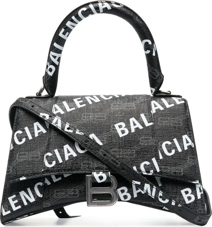 Hourglass logo-print leather tote bag