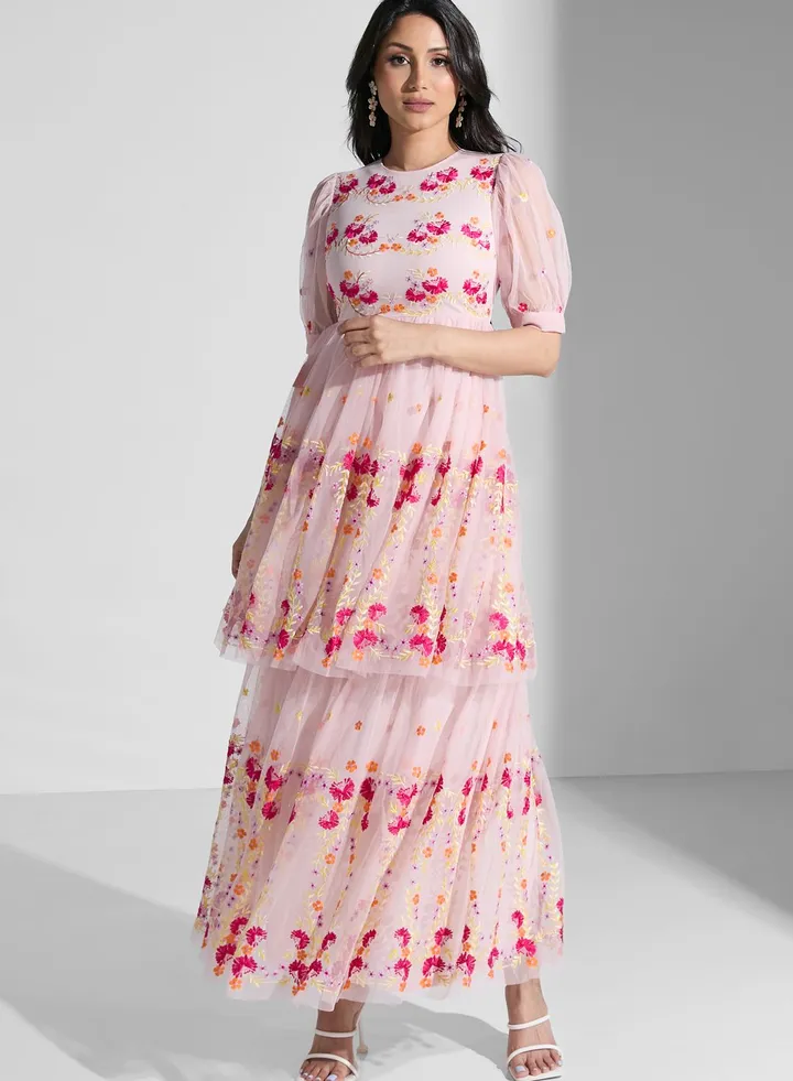 Emroidered Tiered Dress