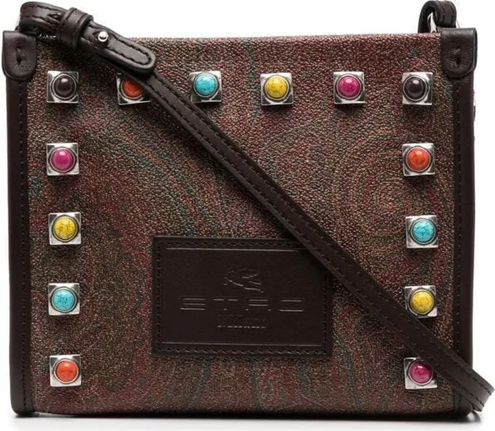 Studded Paisley-Print Shoulder Bag