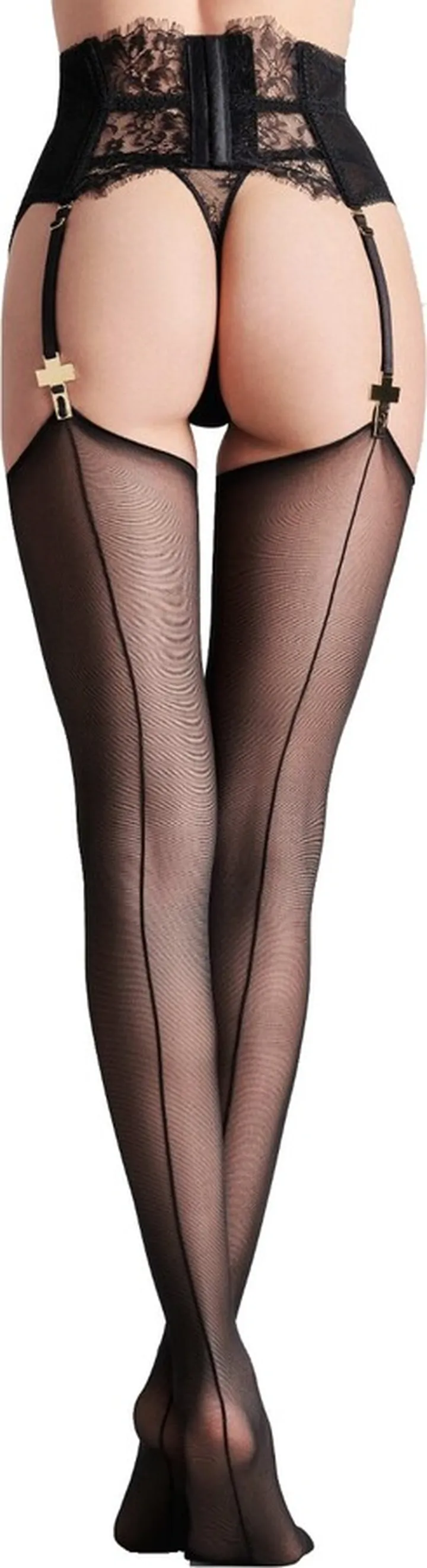 MAISON CLOSE - Cut & Curled Back Seamed Stockings - 20D - Black