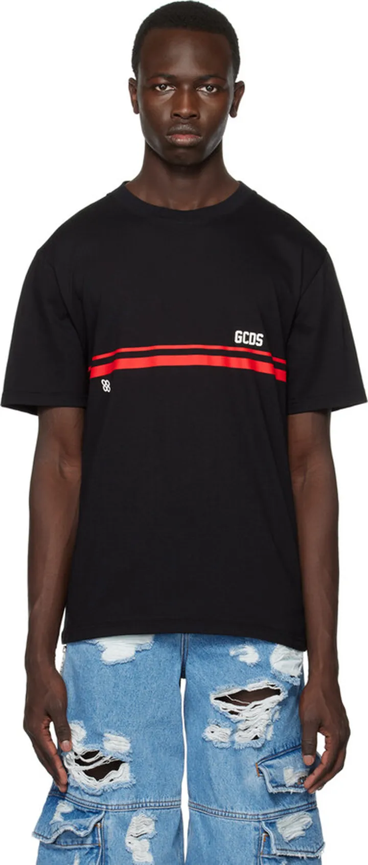 GCDS Black Striped T-Shirt