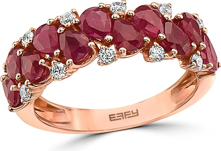 14K Rose Gold Diamond & Ruby Ring - 0.24 ctw. - Size 7