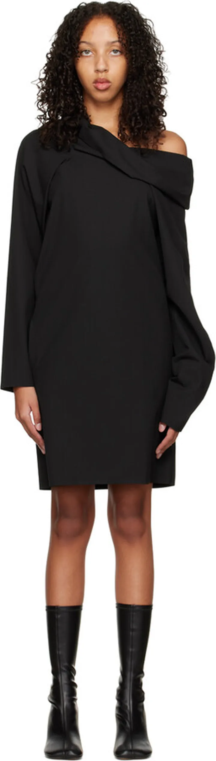 MM6 Maison Margiela Black Boat Neck Minidress