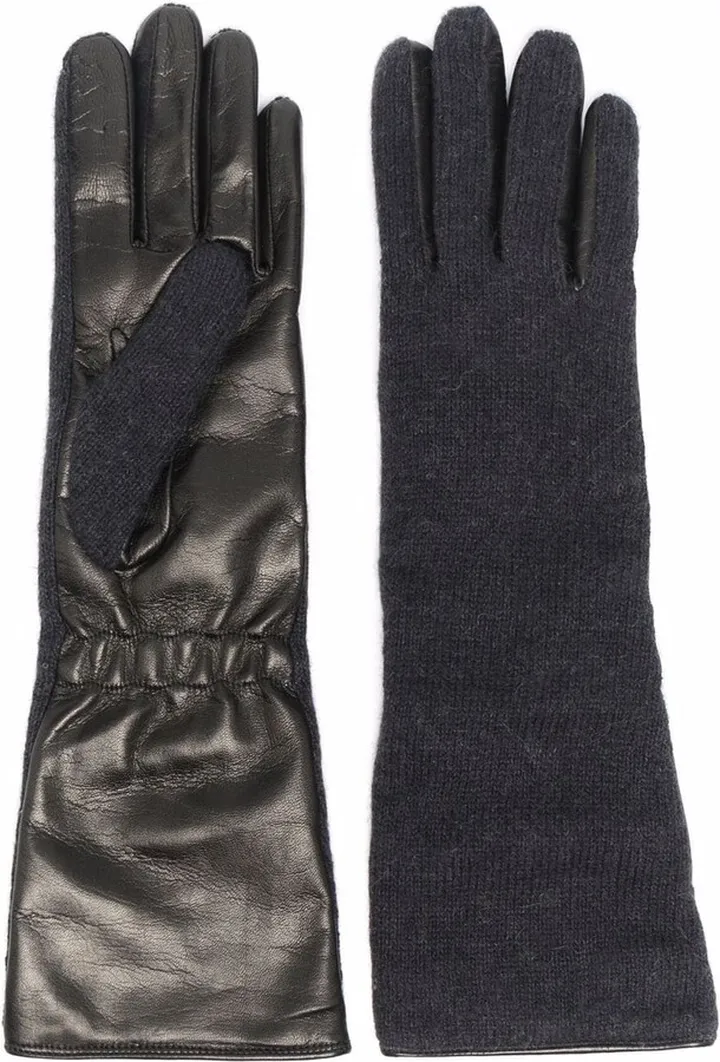 Panelled-Leather Knitted Gloves