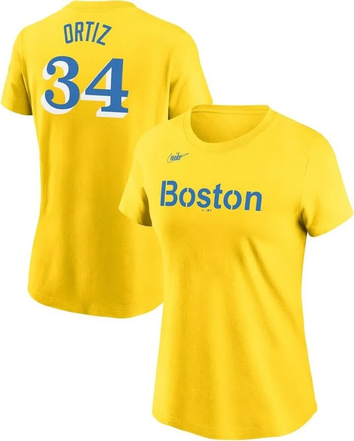 Women's Nike David Ortiz Gold Boston Red Sox City Connect Name and Number T-shirt