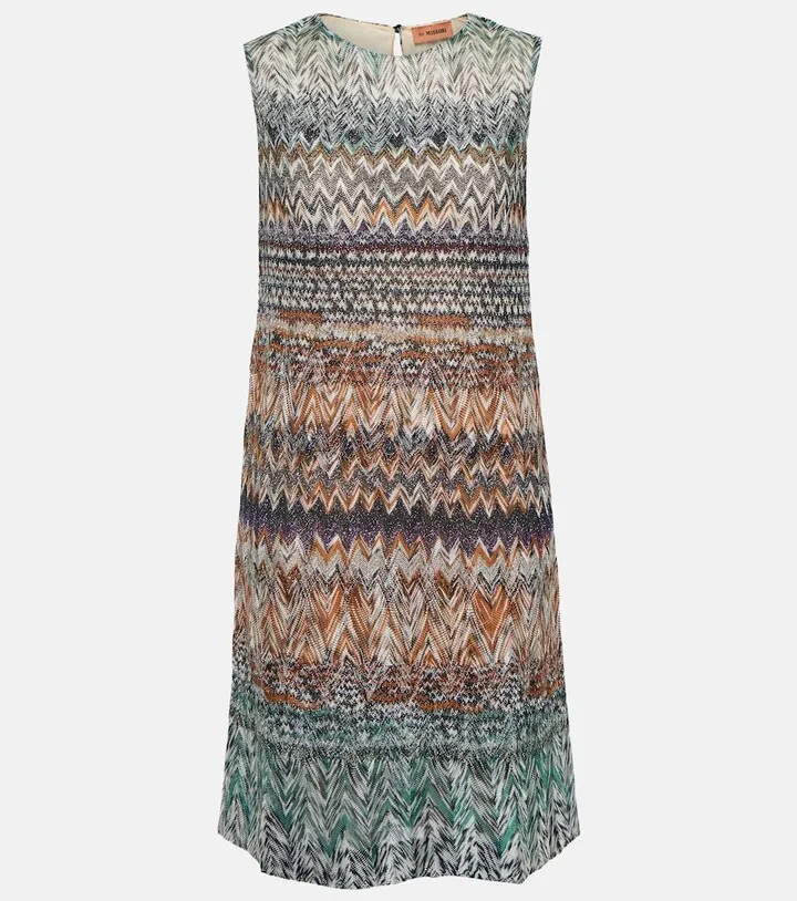 Zig-zag metallic knit minidress