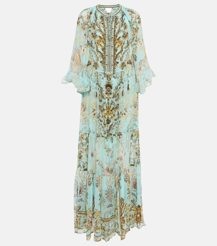 Floral embellished silk maxi dress