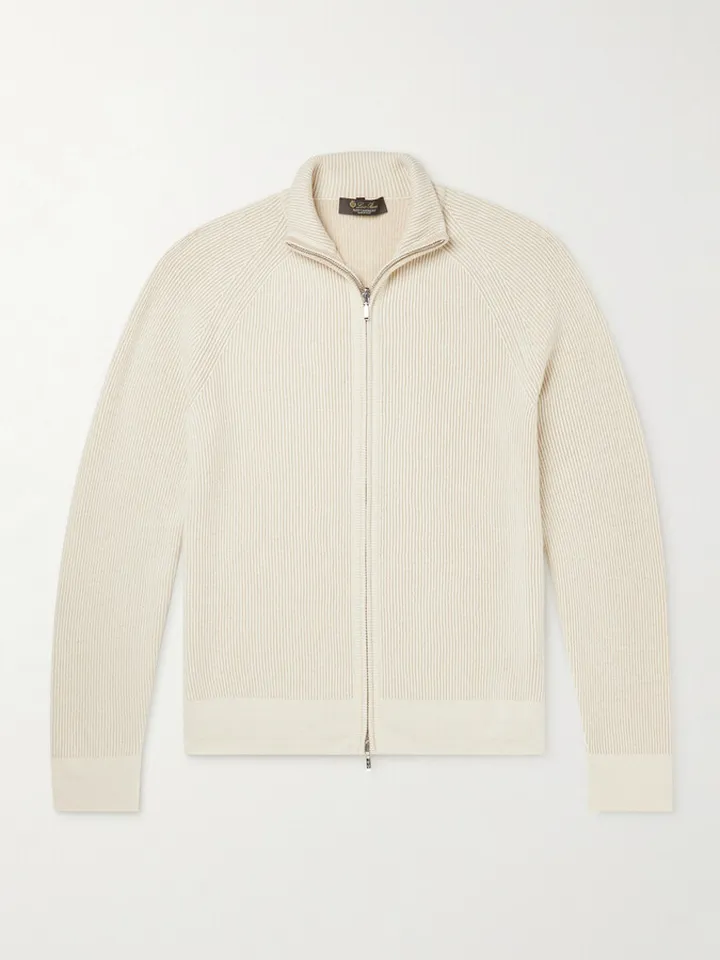 Ribbed Baby Cashmere Zip-Up Sweater