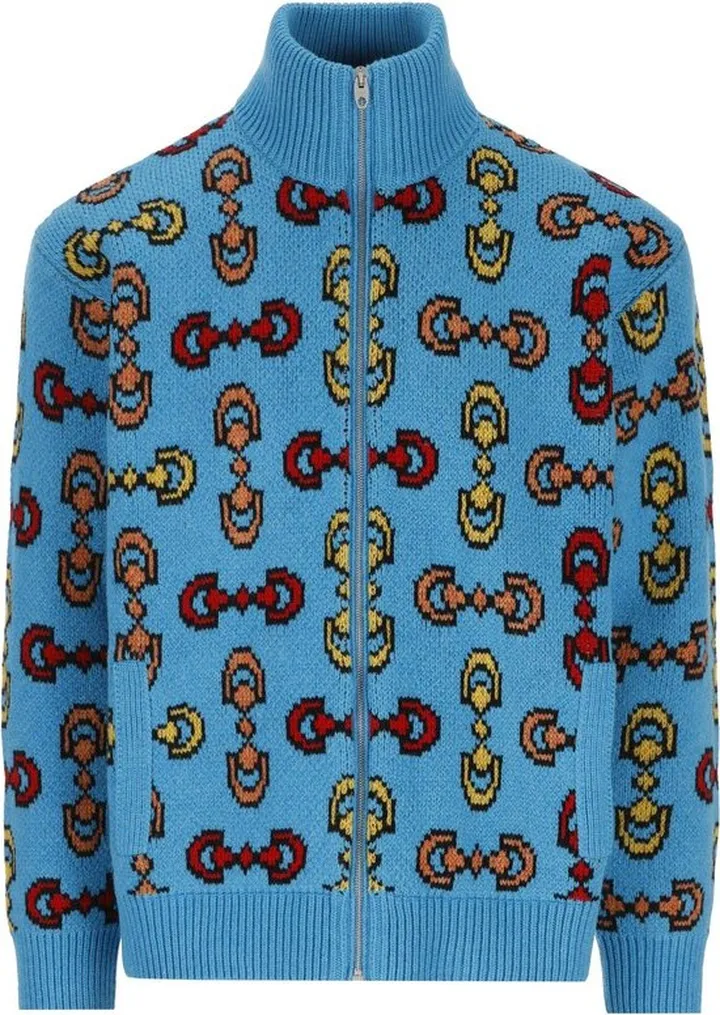 Gucci Horsebit Jacquard Knit Bomber Jacket