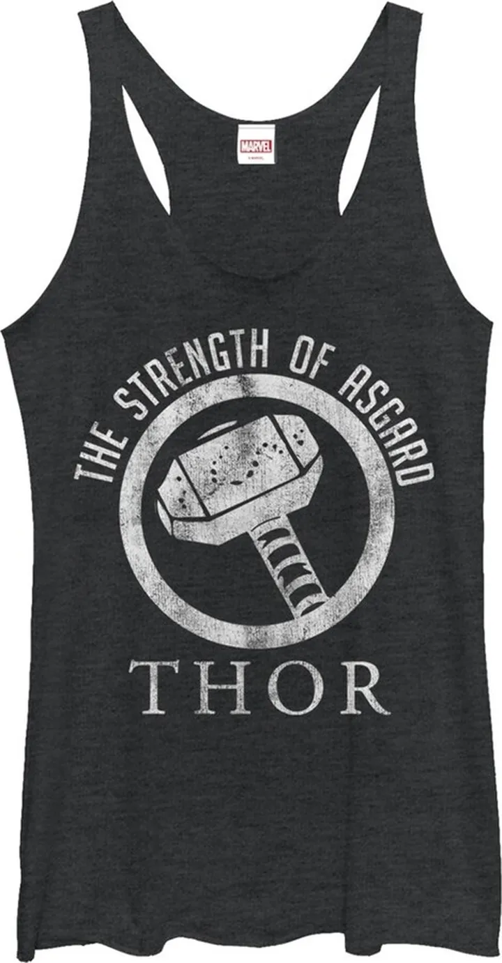 Women's Marvel Thor Strength of Asgard Racerback Tank Top - Black Heather - Large
