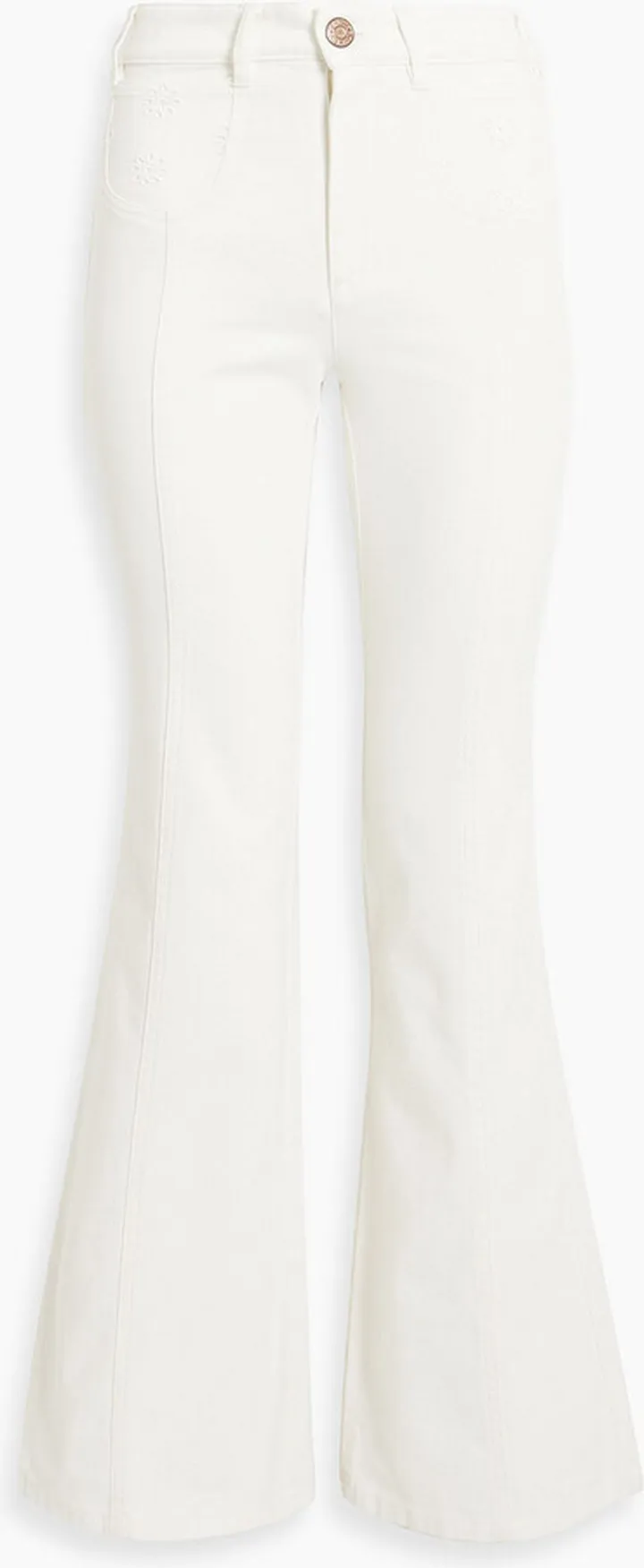 Broderie anglaise-trimmed high-rise flared jeans