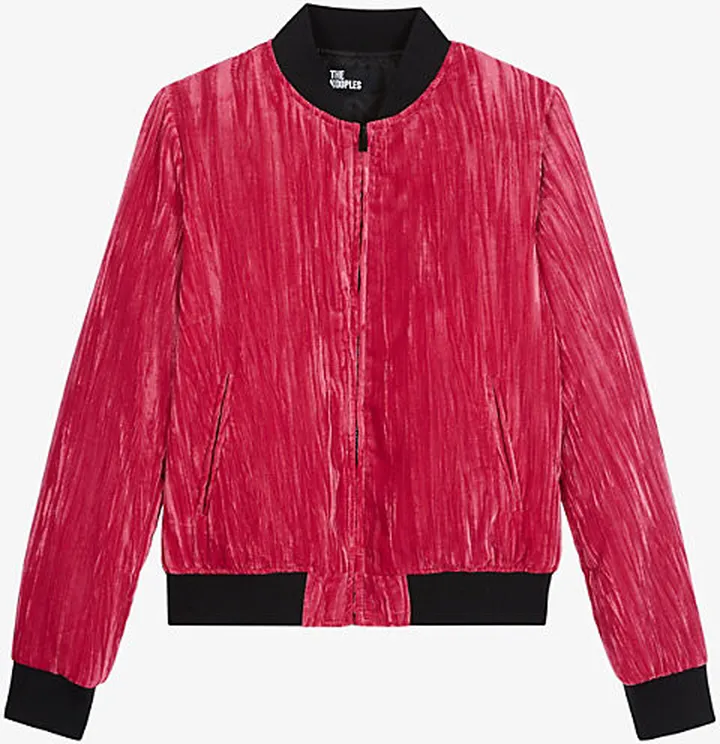 Womens PIN01 Crushed-velvet Bomber Jacket