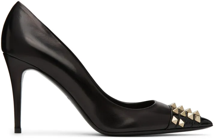 Valentino Garavani Black & Gold Alcove Stud Toe Heels