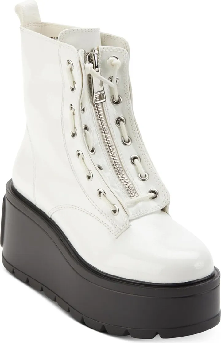 Harli Womens Patent Ankle Combat & Lace-up Boots