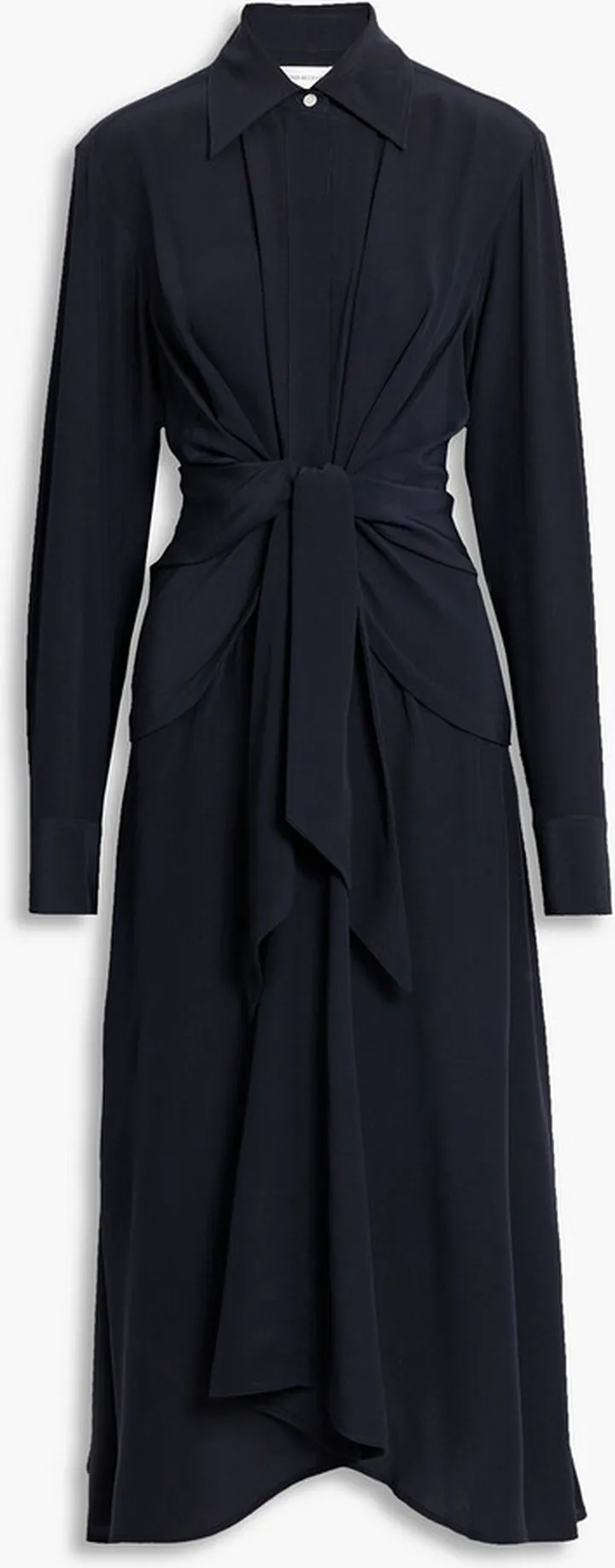 Gathered silk crepe de chine midi shirt dress