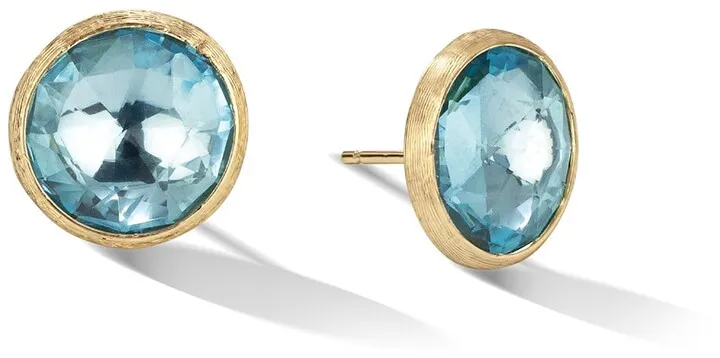 18K Yellow Gold and Blue Topaz Large Stud Earrings