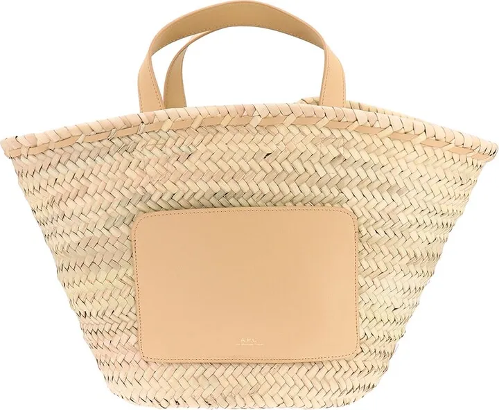 Rafia shoulder bag with leather pocket on the front