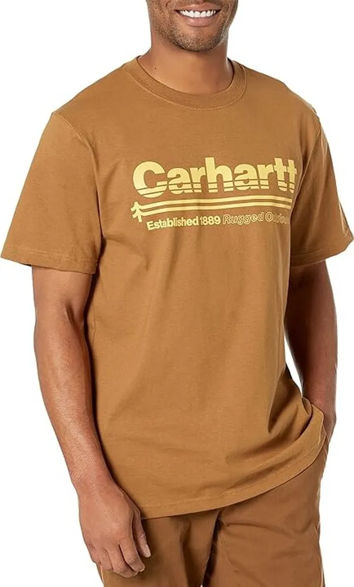 Carhartt Relaxed Fit Heavyweight Short Sleeve Outdoors Graphic T-Shirt (Carhartt Brown) Men's Clothing