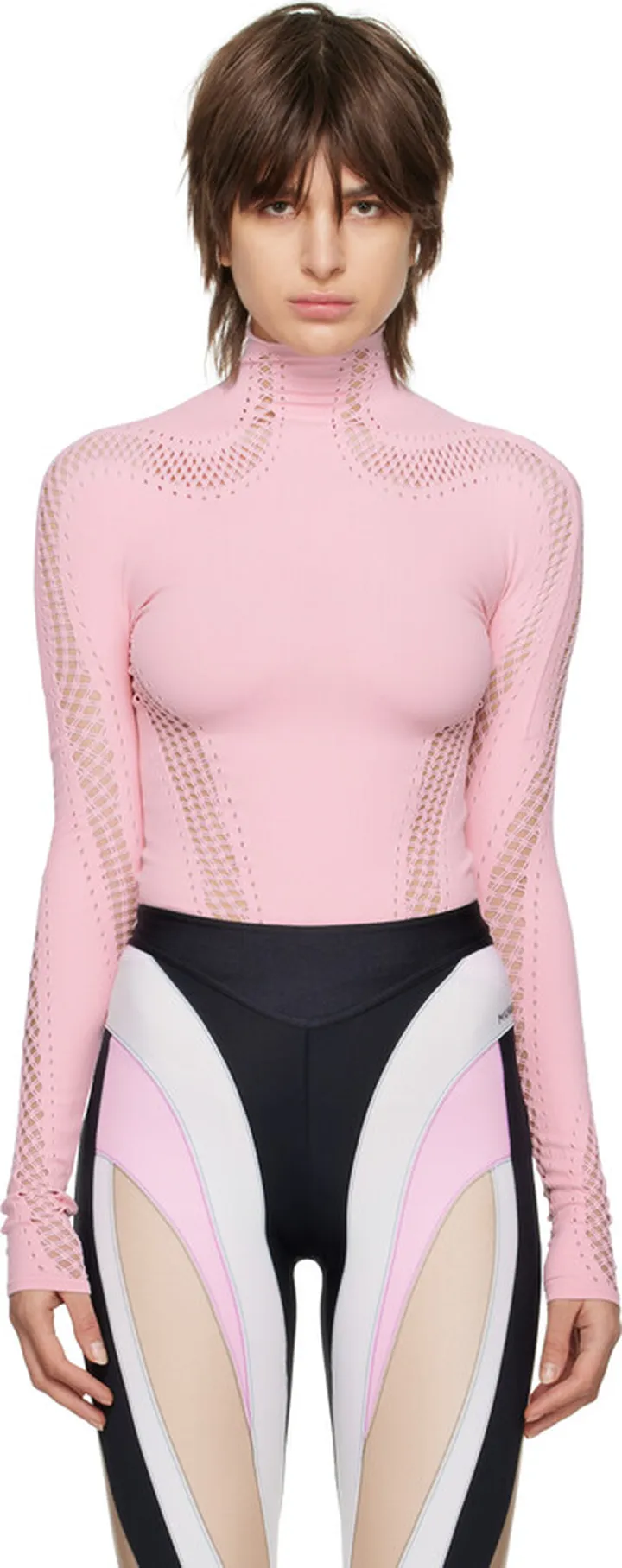 Mugler Pink Perforated Turtleneck