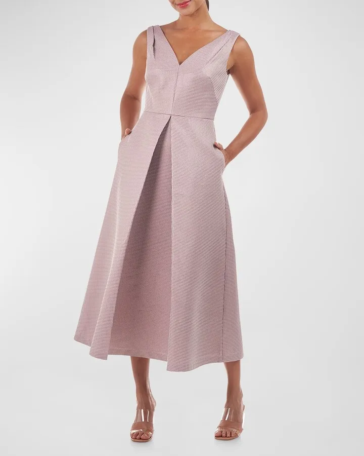 Claire Pleated Geo Jacquard Midi Dress