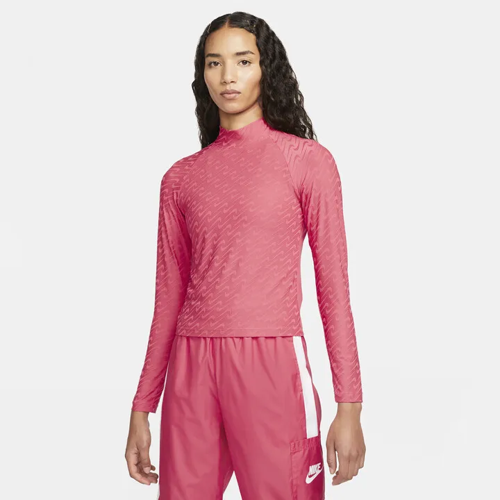 Women's Nike Sportswear Icon Clash Mock Long-Sleeve Top in Pink