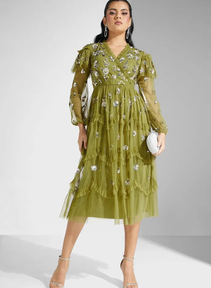 V-Neck Floral Printed Dress