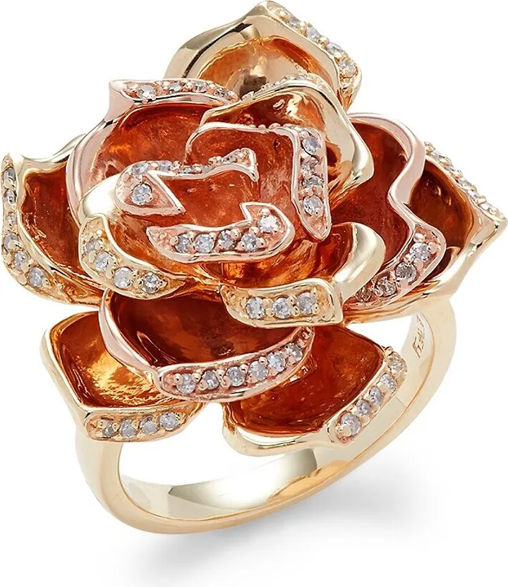 14K Rose Gold & 0.33 TCW Pavé Diamond Rose Statement Ring
